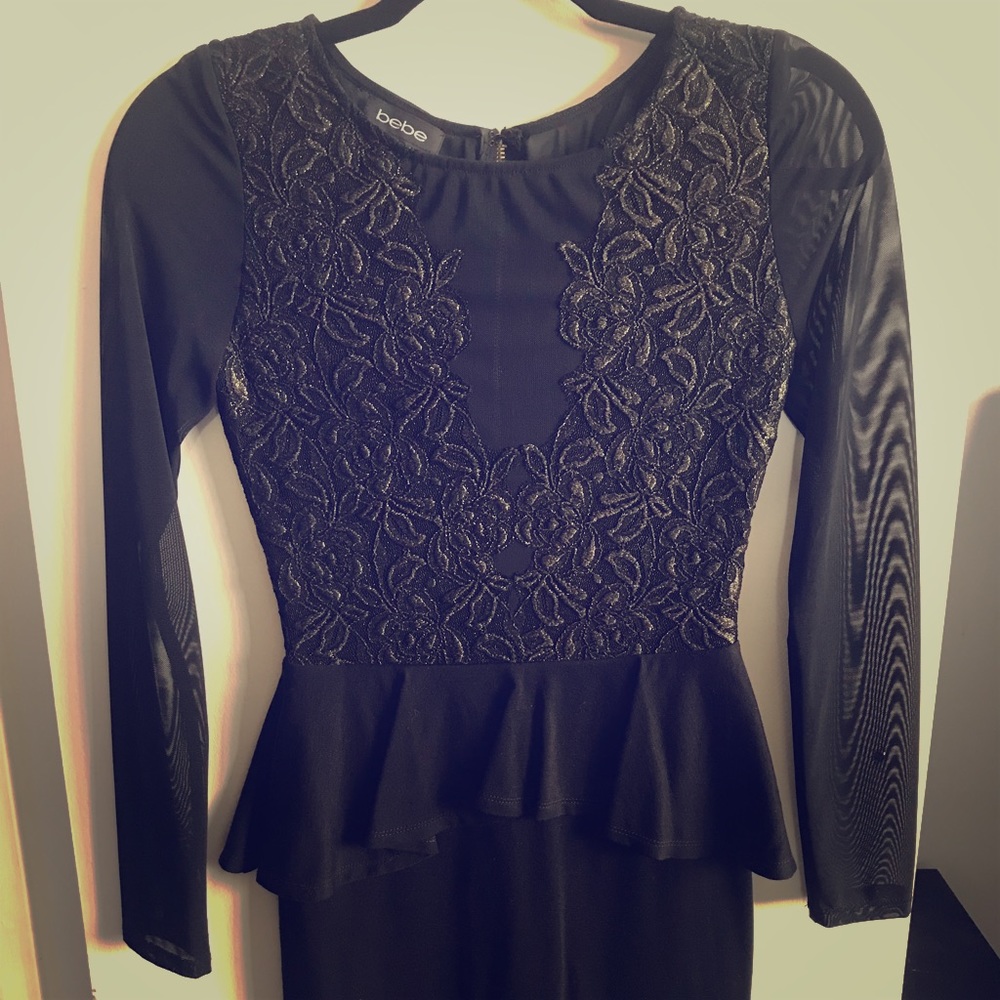 Bebe Lace Trim Sheer Ponte Dress